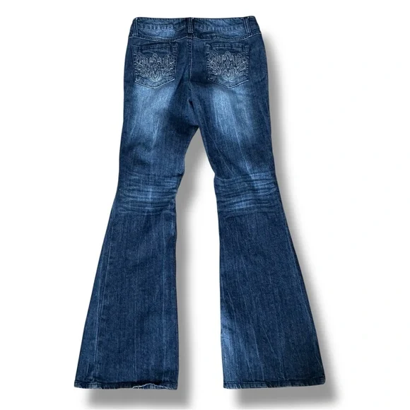 Mudd Dark Blue Distressed Flare Jeans - Picture 8 of 8